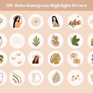 120 icônes de couverture en surbrillance bohème Instagram couvertures de surbrillance occidentales icônes brunes et beiges histoires Instagram neutres couvertures de surbrillance d&#39;histoire de bohème IG