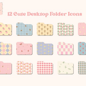 デスクトップフォルダアイコン 花柄フォルダアイコン かわいい美的Macデスクトップオーガナイザー Macbookアイコン 70年代90年代レトロスタイルギンガムスタイル