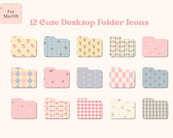 Ícones de pasta de desktop ícones de pasta floral bonito estético mac desktop organizador macbook ícones 70s 90s estilo retro estilo guingão