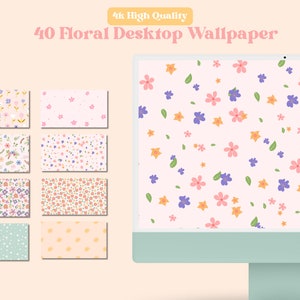 Spring Summer Floral Desktop Wallpaper high quality 4k Mac Windows 70s aesthetic retro cute desktop laptop wallpaper