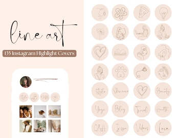 Minimal Line Art Instagram Highlight Covers, Minimalist Highlight Icons, Cream, Beige Colors Hand Drawn Lifestyle Story Highlights