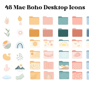 Mac 用 48 個の Boho デスクトップ フォルダ アイコン デスクトップ フォルダ アイコン、ファイル アイコン、Mac、高品質 4k、美的アイコン、Boho 夏、かわいい Mac アイコン