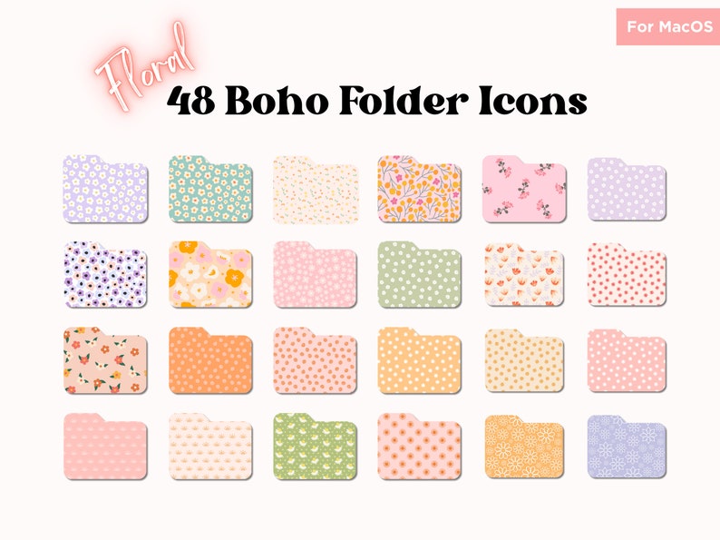 Folder Icon Pattern Boho Folder Icons Floral Desktop Folder Icons Mac Folder Icons File ...
