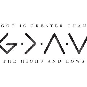 Gott ist größer als Hoch und Tiefs svg, Bibel Vers Png, Römer 8:28, Glaube über Angst, Gläubiger. Vektor-Schnittdatei Cricut, Silhouette.