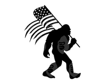 Flaga Wielkiej Stopy (SVG), Wielka Stopa USA (PNG), Yeti (SVG), Sasquatch (SVG). Wektorowy plik do cięcia Cricut, sylwetka.