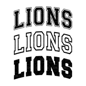 Lions Svg, Lions Arched Varsity Font, Go Lions Svg, Lions Jersey, Lions Team Mascot, Lions Png. Arquivo de corte vetorial Cricut, Pdf Png Dxf.