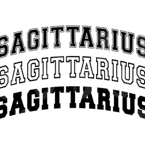 Schütze SVG, Schütze Png, Gewölbte Varsity Schrift, Sternzeichen, Horoskop, Astrologie. Vektor-Schnittdatei Cricut, Silhouette, Sticker.