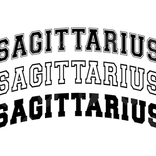 Sagittarius Svg, Sagittarius Png, Arched Varsity Font, Zodiac Signs, Horoscope, Astrology. Vector Cut file Cricut, Silhouette, Sticker.