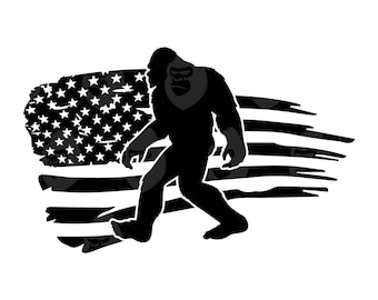 Bigfoot Distressed American Flag Svg, Big Foot Svg, Yeti Svg, Sasquatch Svg, Flaga USA. Wektorowy plik do cięcia dla Cricut, Pdf Png Dxf, Sylwetka.