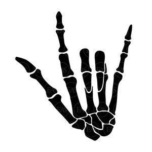Scheletro Ti amo Gesto della mano Svg, ASL, Lingua dei segni Svg. File di taglio vettoriale Cricut, Silhouette, Adesivo, Decalcomania, Stencil, Pdf Png Dxf Eps