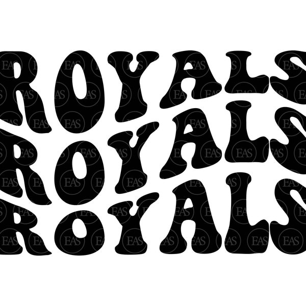 Royals Wavy Stacked Svg, Go Royals Svg, Royals Team, Retro Vintage Groovy Font. Vector Cut file Cricut, Silhouette, Sticker, Pdf Png Dxf.