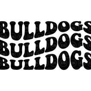Svg empilés ondulés Bulldogs, Svg Go Bulldogs, Svg équipe Bulldogs, police Groovy vintage rétro. Fichier de coupe vectorielle Cricut, Silhouette, Pdf Png Dxf.