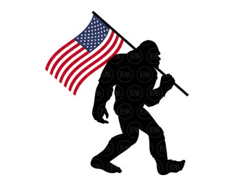 Bigfoot American Flag Svg, Big Foot Svg, Yeti Svg, Sasquatch Svg. Vector Cut file for Cricut, Silhouette, Sticker, Decal, Pdf Png Dxf.