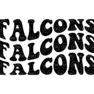 Falcons Wavy Stacked Svg, Go Falcons Svg, Falcons Team, Retro Vintage Groovy Font. Vector Cut file Cricut, Silhouette, Sticker, Pdf Png Dxf.