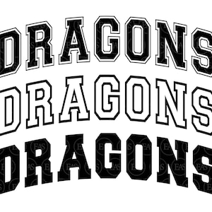 Dragons Svg, Dragons Arched Varsity Font, Go Dragons Svg, Dragons Jersey, Dragons Team Mascot. Vector Cut file Cricut, Pdf Png Dxf.