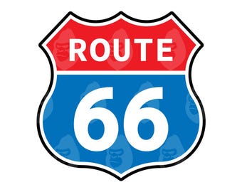 Route 66 SVG Png, Landstraße Schild Zeichen, Straßenschild, Route Zeichen, Route Marker Vektor-Schnittdatei Cricut, Silhouette, Sticker.