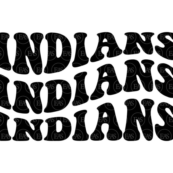 Indians Wavy Stacked Svg, Go Indians Svg, Indians Team Svg, Retro Vintage Groovy Font. Vector Cut file Cricut, Silhouette, Pdf Png Dxf.