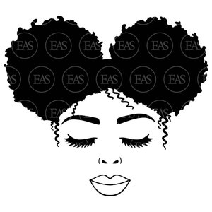 Afro meisje met dubbele knot SVG, Afro vrouw SVG, zwarte koningin SVG. Vector gesneden bestand Cricut, silhouet, Pdf Png Dxf Eps, Sticker, sticker, stencil