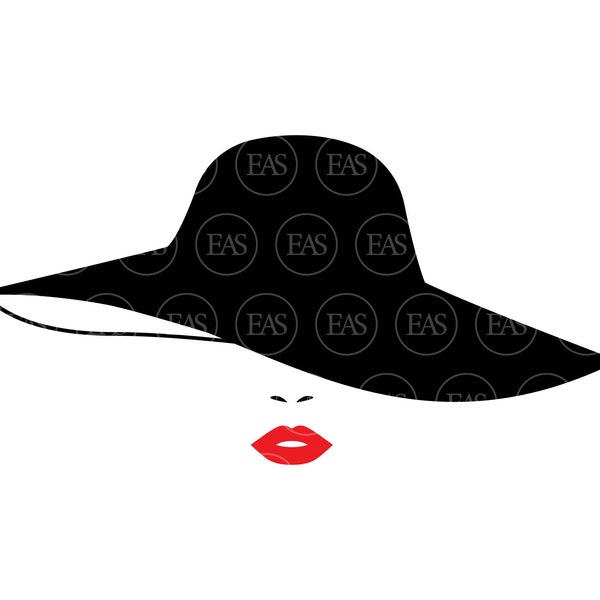 Woman Hat Svg, Girl Hat Svg, Lady Hat Svg, Red Lips Svg. Vector Cut file Cricut, Silhouette, Pdf Png Dxf Eps, Sticker, Decal.