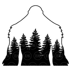 Bigfoot in Woods Svg, Big Foot in Forest Svg, Yeti Svg, Sasquatch Svg. Vector Cut file Cricut, Silhouette, Sticker, Decal, Pdf Png Dxf Eps.
