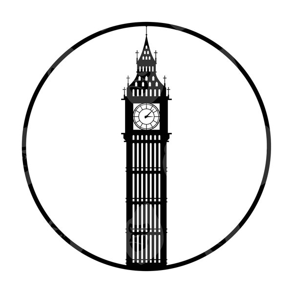 Big Ben Svg, Big Ben Png, Circle Frame Svg, Londres, Sublimación Big Ben, Big Ben Clipart. Archivo de corte vectorial Cricut, Silueta.