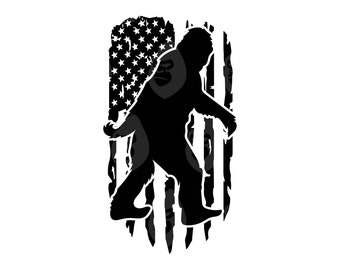 Bigfoot Distressed American Flag Svg, Big Foot Svg, Yeti Svg, Sasquatch Svg, Flaga USA. Wektorowy plik do cięcia dla Cricut, Pdf Png Dxf, Sylwetka.