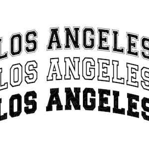 Los Angeles SVG, Varsity Schrift svg, College-Schrift, gewölbter Text, America svg. Vektor-Schnittdatei Cricut, Silhouette, Aufkleber, Aufkleber, Pdf Png Dxf.
