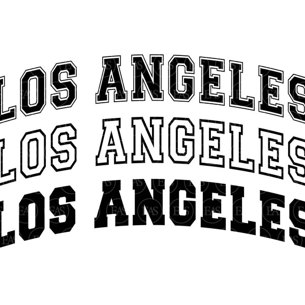 Los Angeles Svg, Varsity Font Svg, College Font, Arched Text, America Svg. Vector Cut file Cricut, Silhouette, Sticker, Decal, Pdf Png Dxf.