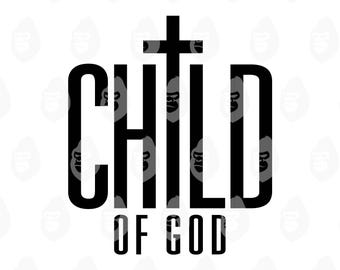 May include: Black and white graphic design featuring the words "CHILD OF GOD" in a bold, sans-serif font. A cross shape is integrated into the design above the word "CHILD". The background has a repeating pattern of gorilla faces.