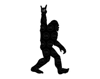 Bigfoot Rock On Svg, Big Foot Svg, Devil Rock Horns, Yeti Svg, Sasquatch Svg. Vector Cut file for Cricut, Silhouette, Pdf Png Dxf Eps.