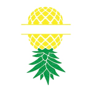 Puede incluir: Una piña amarilla con hojas verdes, dividida horizontalmente con un espacio en blanco para texto.