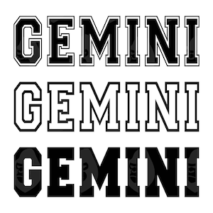 Gemini Svg, Gemini Png, College Varsity Font, Signos do Zodíaco, Horóscopo, Astrologia. Arquivo de corte vetorial Cricut, silhueta, adesivo.