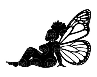 Butterfly Afro Mudflap Girl Svg, Thick Curvy Woman, Chubby Trucker Girl. Vector Cut file Cricut, Silhouette, Pdf Png Dxf Eps, Sticker, Decal