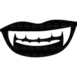 Bouche de vampire Svg, Svg de vampire, Svg de dents de vampire, Halloween. Fichier de coupe vectorielle Cricut, Silhouette, autocollant, décalcomanie, vinyle, Pdf Png Dxf Eps.