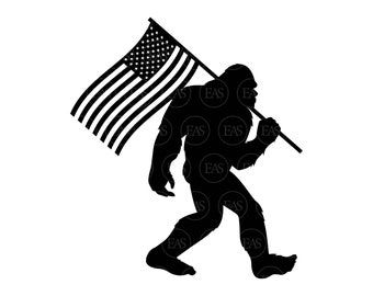 Bigfoot American Flag Svg, Big Foot Svg, Yeti Svg, Sasquatch Svg. Vector Cut file for Cricut, Silhouette, Sticker, Decal, Pdf Png Dxf Eps.