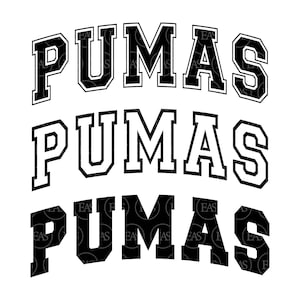 Pumas Svg, Pumas Arched Varsity Font, Go Pumas Svg, Pumas Jersey, Pumas Team Mascot. Vector Cut file Cricut, Pdf Png Dxf.