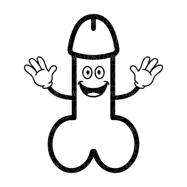Smiling Penis with Arms Svg, Smiling Dick, Cock. Clip art, Vector Cut file for Cricut, Silhouette, Sticker, Decal, Stencil, Pdf Png Dxf Eps.