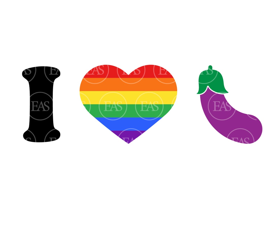 I Love Eggplant Emoji Svg, Lgbtq Rainbow Flag Svg. Vector Cut File for