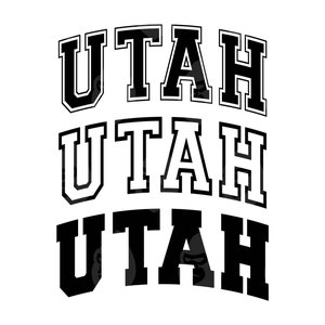 May include: Three stacked black and white text designs that read "UTAH" in a bold, blocky font.
