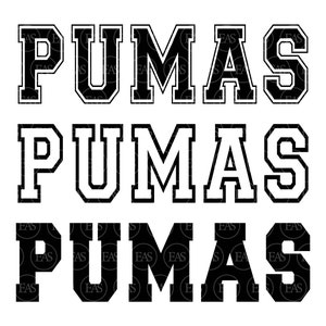 Pumas Svg, Pumas Varsity Font, Go Pumas Svg, Pumas Jersey, Pumas Png, Pumas Team Mascot. Vector Cut file Cricut, Pdf Png Dxf.