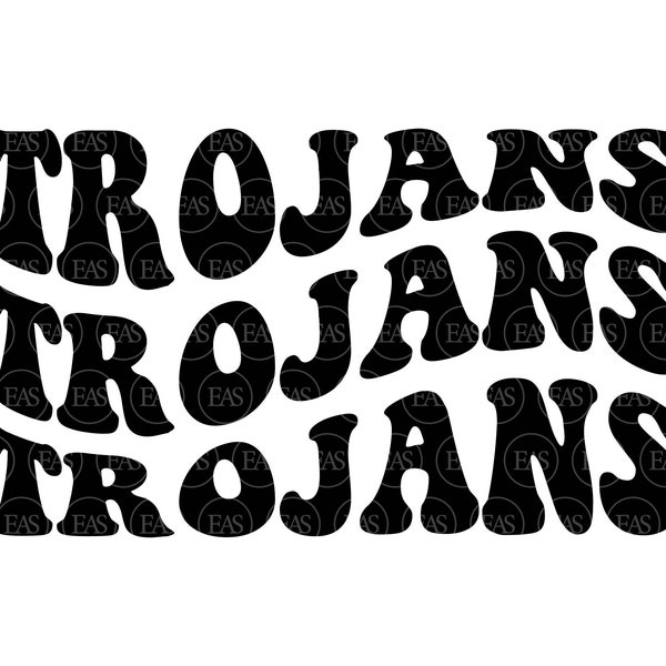 Trojans Wavy Stacked Svg, Go Trojans Svg, Trojans Team Svg, Retro Vintage Groovy Font. Vector Cut file Cricut, Silhouette, Pdf Png Dxf.