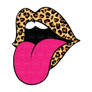 Labios y Lengua Leopardo Svg, Boca de Mujer Svg, Estampado de Leopardo. Archivo de corte vectorial Cricut, Silueta, Pegatina, Calcomanía, Plantilla, Pdf Png Dxf.