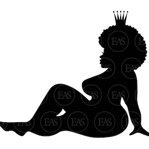 May include: A black silhouette of a person wearing a crown, in a relaxed pose. The figure is seated with one leg bent and the other extended. The image has a minimalist design, with a focus on the shape and form of the figure.