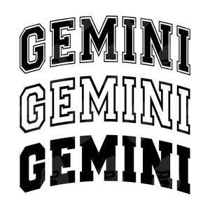 May include: Three stacked images of the word "GEMINI" in black, white, and gray text with a white outline.