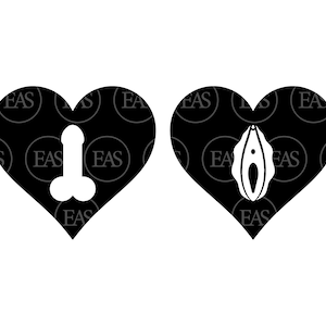 Penis Svg and Vagina Svg on Heart Svg. Vector Cut file for Cricut, Silhouette, Sticker, Decal, Vinyl, Stencil, Pin, Pdf Png Dxf Eps