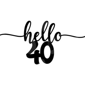 Hello 40 Svg, 40th Birthday Svg, Cake Topper Decor. Vector Cut file Cricut, Silhouette, Stencil, Pdf Png Dxf.
