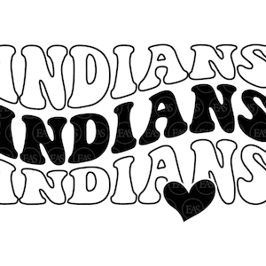 Indians Wavy Stacked Svg, Go Indians Heart Svg, Indians Team, Retro Vintage Groovy Font. Vector Cut file Cricut, Silhouette, Pdf Png Dxf.