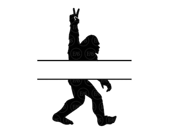 Monogram Pokoju Bigfoot Svg, Duża Stopa Svg, Znak Dłoni Pokoju, Yeti Svg, Sasquatch Svg. Plik wektorowy do cięcia dla Cricut, sylwetka, PDF, PNG, Dxf, Eps.