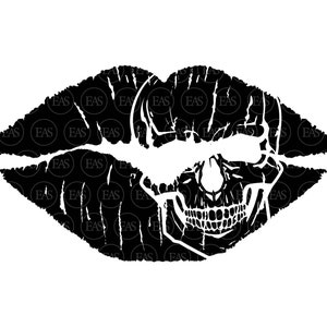 Lips Skull Svg, Lipstick Kiss Svg, Lips Print Svg, Lips Bite Svg. Vector Cut file Cricut, Silhouette, Sticker, Decal, Stencil, Pdf Png Dxf.