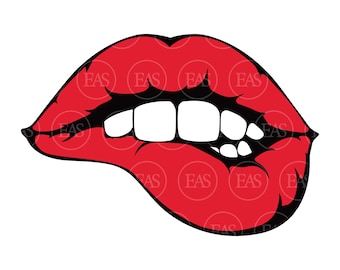 Röda läppar Svg, läppbett Svg Vektor Klippfil för Cricut, Silhuett, Klistermärke, Dekal, Vinyl, Schablon, Pin, Pdf Png Dxf Eps